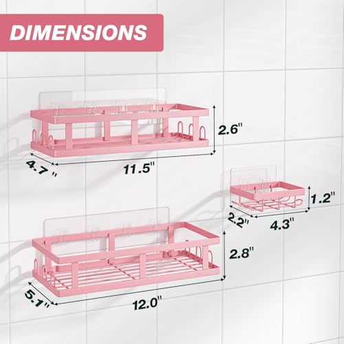 Image of Youvip Shower Caddy Adhesive,No Drill Bathroom Organizer,Large Capacity Rustproof Shelves for Inside Shower,Bathroom Organizers and Storage,Pink