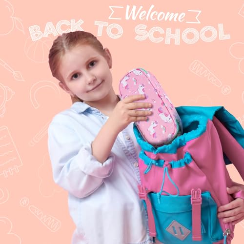 Image of Cute Kids Pencil Case - Girls Pen Pouch Large School Organizer | Pen Bag & Smooth Zipper, Multi-Slot Storage, Mesh Pocket, 900D Water Resistent, Giftable School Supplies, Pink, Unicorn