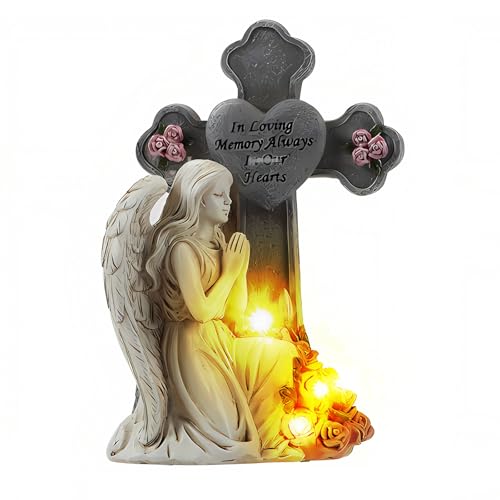 HOPEYHFM Ange Priant Solaire, commémorative Statue de Jardin en Forme d'ange Religieux, Étanche, Figurine Ange Gardien avec Croix LED, Sculpture Tombe, pour Pelouse,Cour,Terrasse (Style 2)