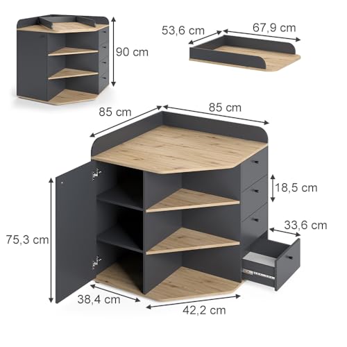 Commode à langer Aria Vicco anthracite pour sécuriser le change de bébé - 3