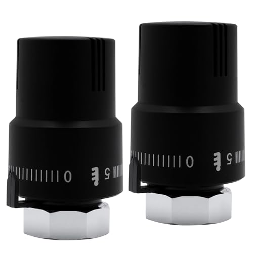 VANCOCO 2 válvulas de radiador M30 × 1,5 mm, con cabezal termostático, calentador termostático, válvula de calefacción, color negro, sensor líquido con posición anticongelante