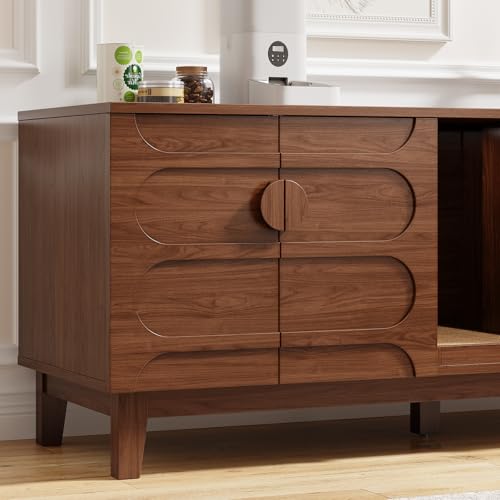 Image of ONBRILL 59 inch Cat Litter Box Enclosure for 2 Cats, Cat Litter Boxes, Walnut