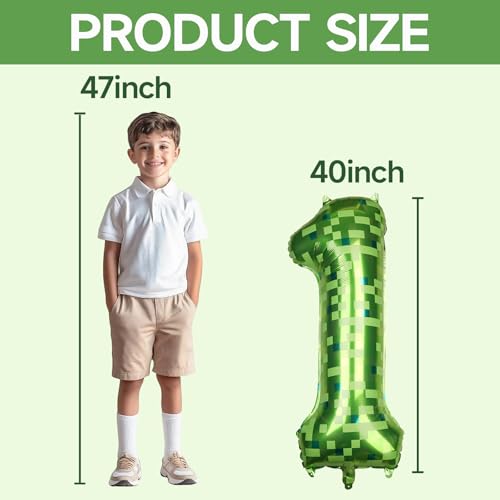 Image of 40 Inch Giant Green Pixel Number 0-9 Foil Balloons, Large Number Balloons Birthday Party Decoration Supplies (Number 1)