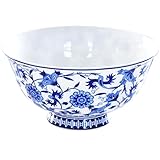 Rice Bowl, Blue and White Chinese Soup Bowl Blue and White Porcelain Goblet Rice Bowl Chinoiserie Decor Footed Bowl Blue And White Dishes Porcelain Bowls for Dessert