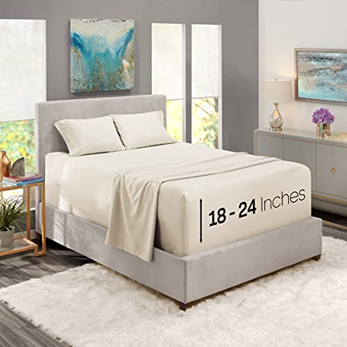 Image of Nestl Queen Bed Sheet Set - Off White - 4-Piece Extra Deep Pocket | Instantly Soft, Night-One Ready (No Wash Required). Fits Extra Deep Pockets up to 24 Inches, 360-Degree Elastic Grip