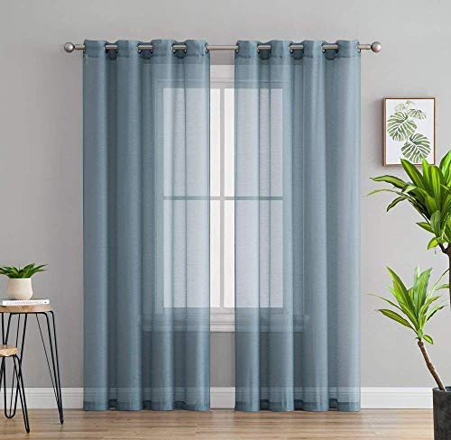 Hlc.me 2 Piece Semi-Sheer Voile Window Curtain Grommet Panels For Bedroom & Kitchen (54" W X 84" L, Dusty Blue) #TOP3