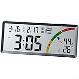 Minhe Orologio da parete LCD per interni con calendario lunare, monitoraggio temperatura umidità allarme e cronometro per uso quotidiano (8304 nero)