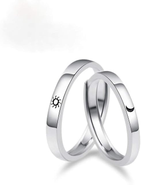 Sun and Crescent Moon Couple Rings Sterling Silver 925 Adjustable Minimalist Promise Engagement Wedding Ring Finger Band Sets Dainty Jewelry Gifts for Him and Her