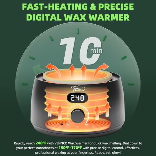 Image of VENNCO Waxing Kit for Hair Removal, Digital Wax Warmer Kit with LED Display | 4 Bags Hard Wax Beads for Sensitive Skin, At Home Brazilian Bikini Face Body Wax Kit for Women Men