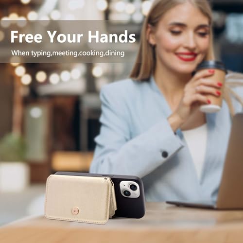 M-Plateau Small Wallet for Women, Phone Wallet with Zipper Coin Purse Credit Card Holder for Women Designed for iPhone 14 Plus Case (Gold)4