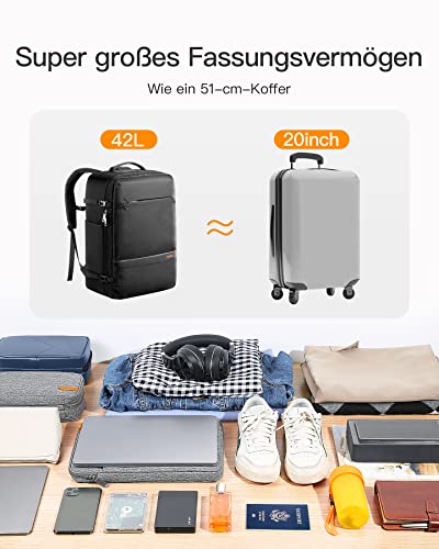 Inateck 42L Supergroßer Handgepäck Reiserucksack Flugzeug Laptop Rucksack für 15,6 Zoll Notebooks, Flug Genehmigt Kabinenrucksack für Weekender