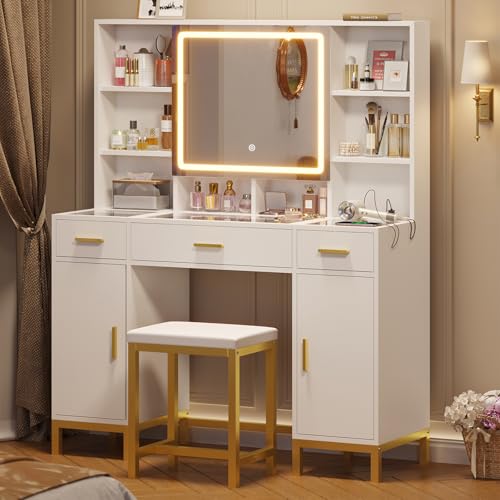 VIAGDO Vanity Desk Openable Mirror and Lights, Glass