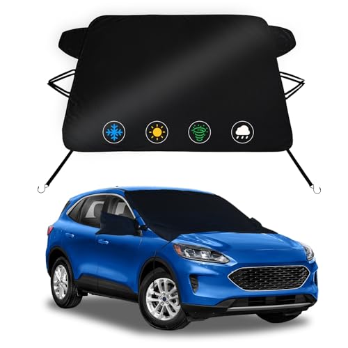 Car Windshield Snow Ice Cover 2 Layers Protection for 2020-2026 Ford Escape, Heavy Duty Oxford Fabric Windshield Snow Cover with Side Mirror Cover, Winter Frost Hail Protector for Snow/Sun/Dust/Rain