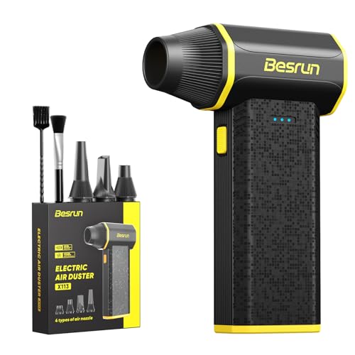 Besrun Electric Air Duster - 110,000 RPM Compressed Air Duster, 120W Cordless Air Blower for Computer Keyboard，House, Outdoor & Car, 3-Speed Rechargeable Mini Turbo Fan, Type-C Fast Charge (X113)