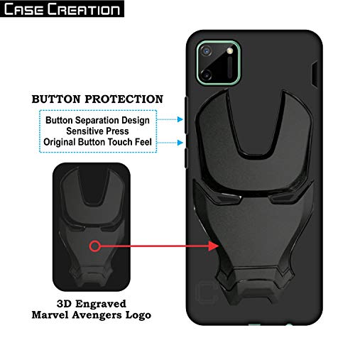 Image of COVERLY Official 3D Smooth Feel Avengers Logo Mask Soft Rugged Grip Silicone Iron Man Engraved Cartoon Movie Engraved Silicone Rubber Matte Back Cover for Realme C11 (6.53 inch) - Black