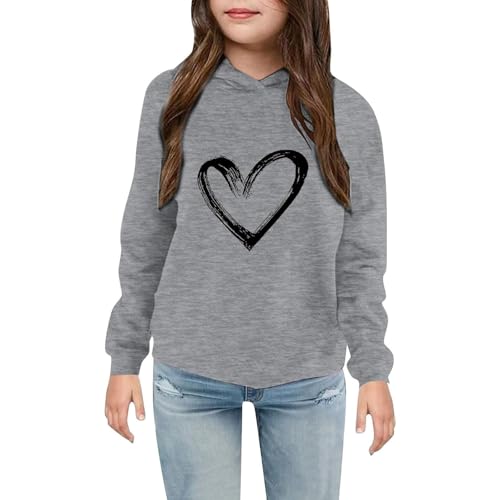 Genérico 2026 Sudadera Juvenil con Capucha y Estampado gráfico para niñas Divertido de Mezcla Ideal Uso Diario Abrigo cómodo Forro Polar Exterior (Grey, 10-11Years)