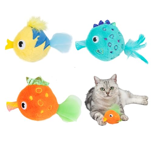 Image of Catify by Best Pet Supplies Interactive Fluffy Fish Set Catnip Cat Toy for Indoor Cats & Kittens, Plush Crinkle Tail, Feather Chew Toys, Durable, Soft, Enrichment Play