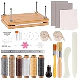 Buchbinder Set, Buchbindeset, Buchpresse (30 x 19.2 cm), Buchbindewerkzeuge, Buchbindematerialien mit Holzbindepresse, Falzbein, Buchdeckel, Buchbindepresse, Ahle, Buchbindeband