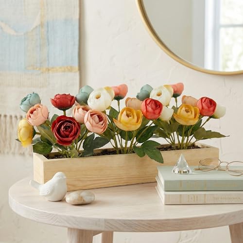 Image of Dekorly Artificial Mini Onion Flower Arrangement with Wooden Planter (24 CM) | Premium Realistic Floral Decor for Table & Living Room | Stylish Indoor Decor for Living Room