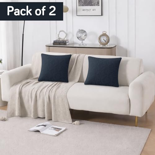 Image of HOKIPO 100% Leakproof Quilted Cushion Cover for Sofa 16x16 Inches, Set of 2, Navy Blue (AR-6280-NBL*2)