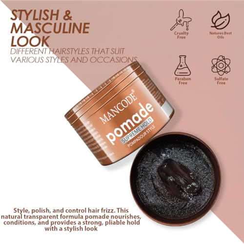 Image of Mancode Hair Styling Pomade Wax for Men- 100ml | Supreme Hold, Glossy Finish, Non-Greasy, Water-Based Formula | 24-Hour Flexible Hold | Strong & Long-Lasting | All Hair Types