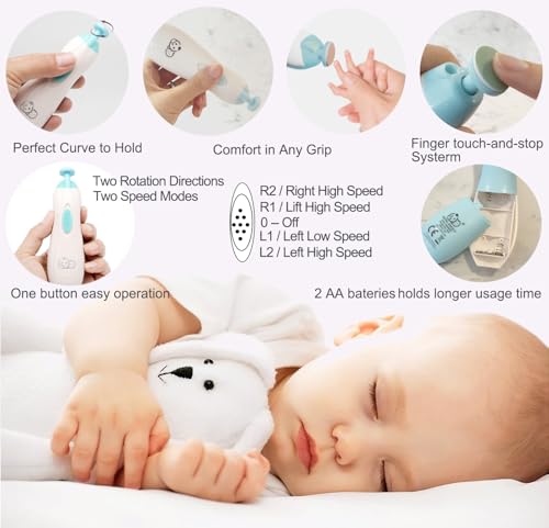 Baby-Nagelschneider 6 in 1, Royal Angels Baby Elektrische Nagelfeile, Baby-Pflegeset, Maniküre-Set für Kleinkinder und Erwachsene, Nagelpflegeset für Zehen und Fingernägel von Neugeborenen (Babyblau)
