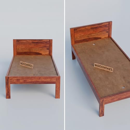Image of Solid Sheesham Wood Single Bed with Headboard & Footboard | Sturdy Wooden Cot for Bedroom, Hostel & PG | Modern Design Single Wooden Bed Frame (Mattress Not Included) (Honey 6by3)