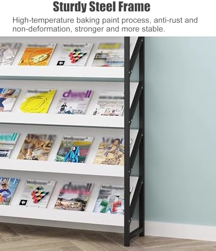 Heavy Duty Vertical Magazine Rack - Large 6-Tier Floor Stand Brochure Holder for Home, Office, School - Modern Document Storage Display Shelf (Style 2)