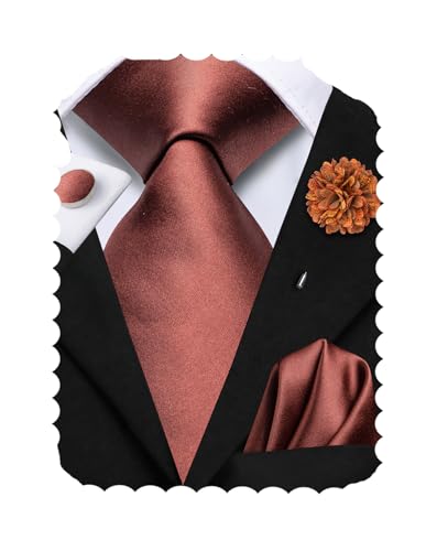 Image of Hi-Tie Men's Tie Lapel Pin Set Pocket Square Cufflinks Formal Woven Silk Tie Sets Wedding Party