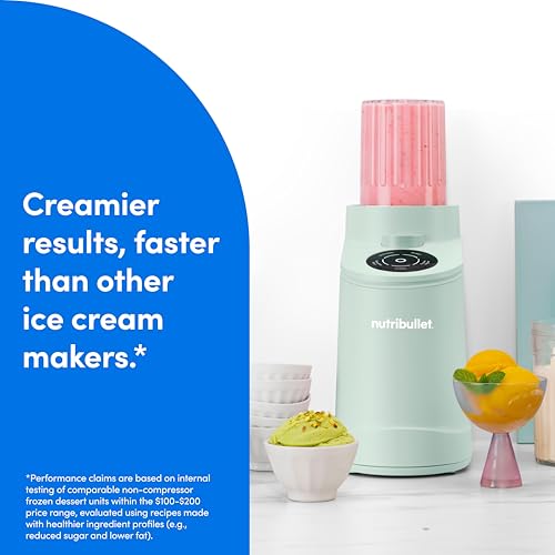 Image of nutribullet Chill Ice Cream Maker, for Gelato, Sorbet, Frozen Yogurt, Smoothie Bowls, Compact Size, (2) Dishwasher Safe 16 oz. Pint Cups with Lids, Mint Chip Green, NBD50100MCG