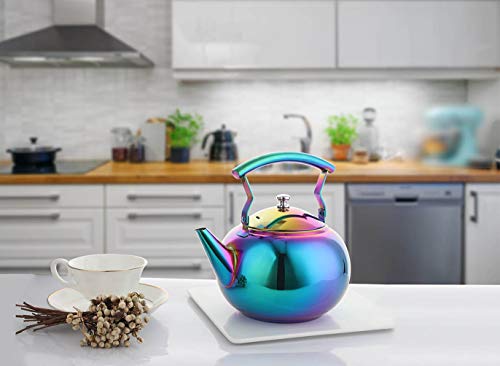 OMGard Tea Kettle with Infuser Loose Leaf Rainbow Teapot 2 Liter Tea Coffee Pot Stainless Steel Strainer Colorful Teakettle for Stovetop Induction Stove Top Boiling Water Camping 2 Quart / 68 Ounce - Thumbnail 2