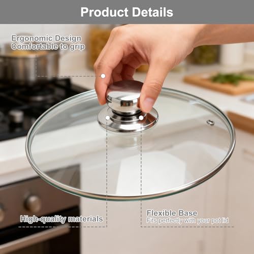 Miniatura 4 de Xrvrile Pomo Tapa Acero Inoxidable Universal Repuesto Para Tapas Con Orificio Central 5 10 Mm, Resistente Al Calor Para Tapas De Vidrio Y Olla, Pomo Para Tapa Con Tornillos Set De 5