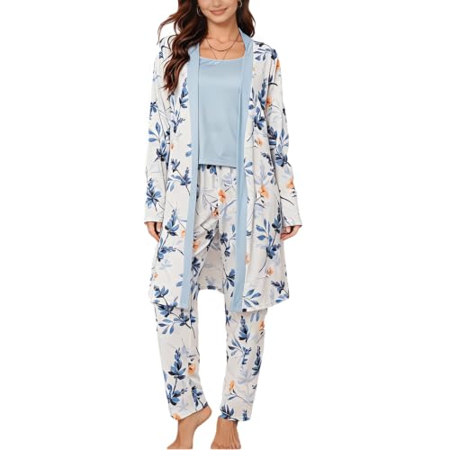 Eternatastic Women's 3 Piece Knit Lounge Set Pajama Long Sleeve Cardigan Sleeveless Top Pants Sweatsuit Pjs Sets - image 1