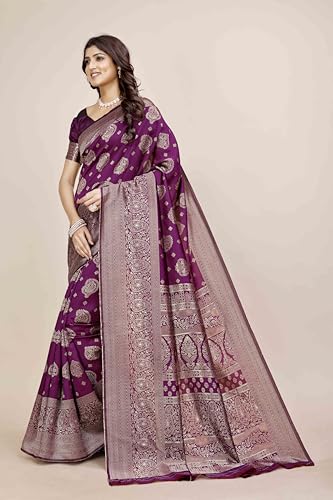 Image of Shasmi Women's Banarasi Saree Pure Kanjivaram Silk Saree Soft new ladies 2025 Design Wear Pattu Sarees Party Sari collections With Blouse Piece for Wedding sadi (PARI-218)