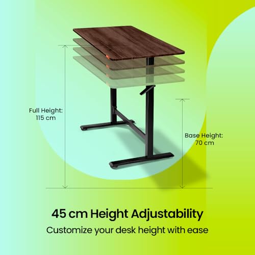Image of Sleepyhead Lyft Designed by Duroflex - Height Adjustable Desk for Home Office & WFH | Portable Sit Stand Table with Hydraulic Lift, Wheels & Ergonomic Laptop Workstation (Black Base & Walnut Top)