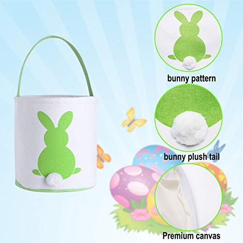 Yuboa Bunny Basket Canvas Bags and Easter Burlap Banner,2 Pcs Bunny burlap banner +3 Pcs Rabbit Hunt Bags Easter Egg Basket Bucket Tote Gift Candy Stuffer For Kids Toddlers Boys Girls.