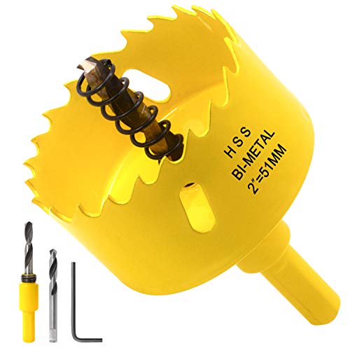 Acekit - Sierra de corona de 2 pulgadas con eje de 3/8 de acero HSS bimetal y dientes variables para madera, tabla de plástico, tuberías, madera contrachapada y hoja de metal suave de 51 mm
