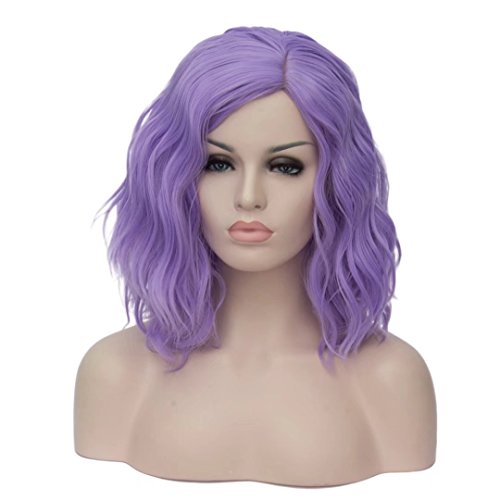 BUFASHION 14" Women Short Purple Kinky Straight Cosplay Synthetic Wigs With Air Bangs 46 Colors Available (Purple)