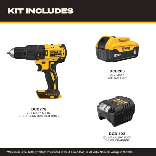 Image of DEWALT 20V Max* Brushless Cordless 1 /2 In. Hammer Drill /Driver Kit (DCD778P1)