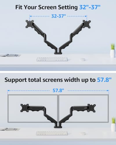 Dual Monitor Stand fits up to 32 inch, 4.4-19.8 lbs Computer Screens, Dual Monitor Desk Mount Height Adjustable, Monitor Arms for 2 Monitors, Home Office VESA Mounts, Freelift Black - image 7