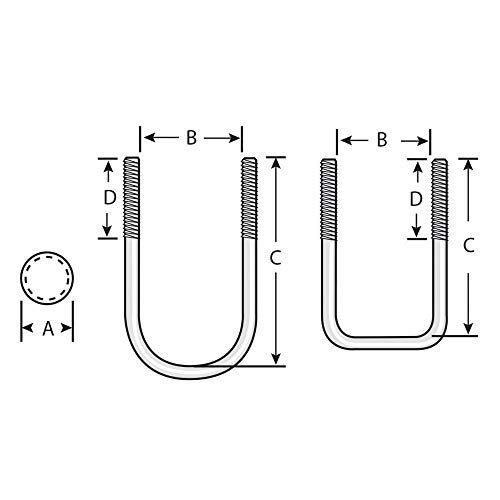 Image of Tie Down Engineering 86216 Zinc-Plated Round U-Bolt - 3 /8 inch-16 Diameter x 1-3 /4 inch Width x 4-13 /16 inch Depth