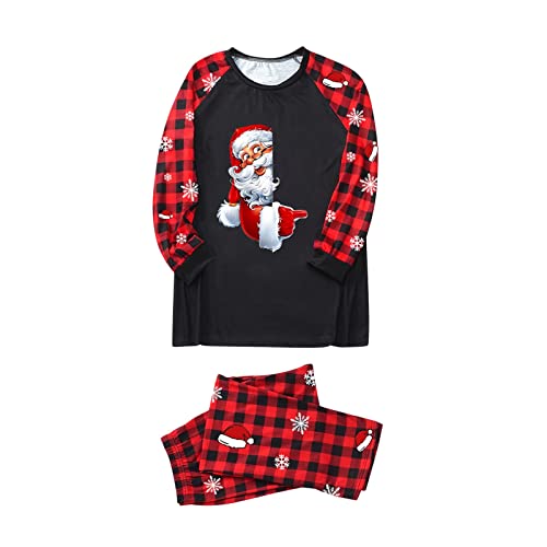 AMDOLE Passende Familienoutfits Weihnachten Santa Pyjama Set Plaid Xmas Nachtwäsche Homewear für Mama Weihnachtspyjama Familie Set Einteiler (Black, M) Cover