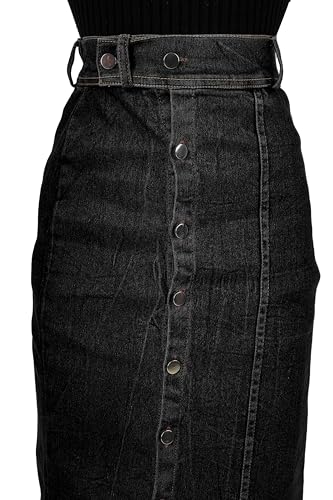 Image of Western Straight Stylish Comfortable Long Two Button Up Slit Dobby Denim Skirt for Women & Girls