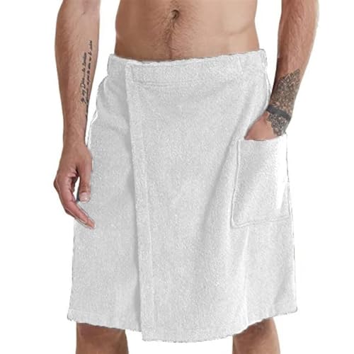 Men Shorts Bathrobe Sleep Bottoms Microfiber Pajamas Short Towel Pants Side Split Bathrobe Culottes Soft (Color : White, Size : Medium) 7