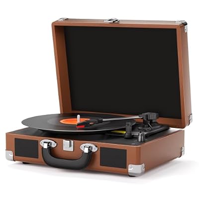 Maio Vintage Record Player with Bluetooth Speakers, 3-Speed Belt-Drive Suitcase Turntable for 7/10/12 Inch Vinyl Records, RCA Output, Aux-in, Headphone Jack, Auto Stop(C200Z)
