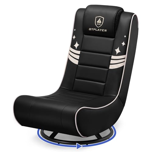 GTPLAYER Foldable Floor Gaming Chair for Kids, 360° Swivel Video Game Chair with Padded Backrest, Space-Saving Floor Seat for Bedroom, Game Room, Reading & Lounging (Gold Stripes) by GTPLAYER - Used condition - US$98.20