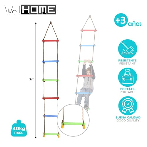 WELL HOME MOBILIARIO & DECORACIÓN WH14737 Spielzeugleiter mit 6 Sprossen, 2 m, bunt, 33,5x16x14
