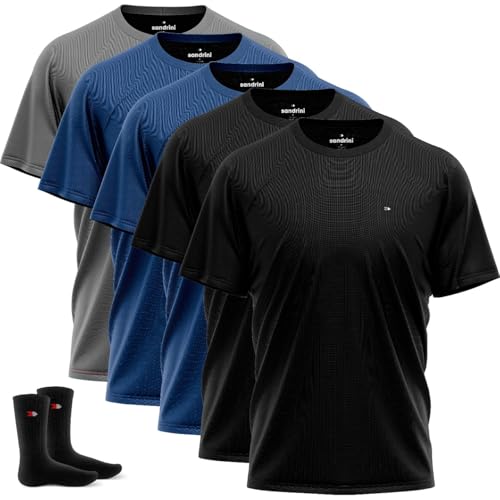 5 Camisas Masculinas Dry-fit Sandrini para Treino na Academia com Proteção UV + 2 Meias