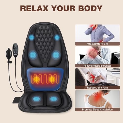 comrelax Back Massager with Heat with 8 Motors, Massage Chair Pad, Seat Massager with Back Traction for Full Body Massage, Massage Cushion for Home/Office/Valentine\'s Day