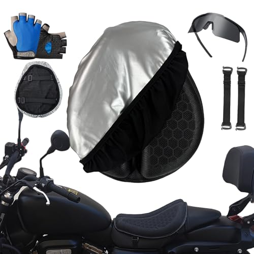 Motorcycle Seat Cushion 2026 New Cushion Motorcycle Gel Seat Pad 3D-Honeycomb Motorcycle Seat Cushion Shock Absorption Not Stuffy Fit All Motorcycle Types Protecting Sensitive (Black+Cover)